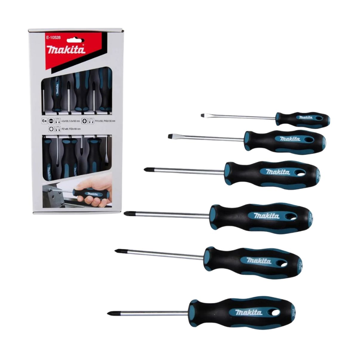 MAKITA - Set Destornilladores Makita 6PZS SL4/SL5.5/PH1/PH2/PZ1/PZ2