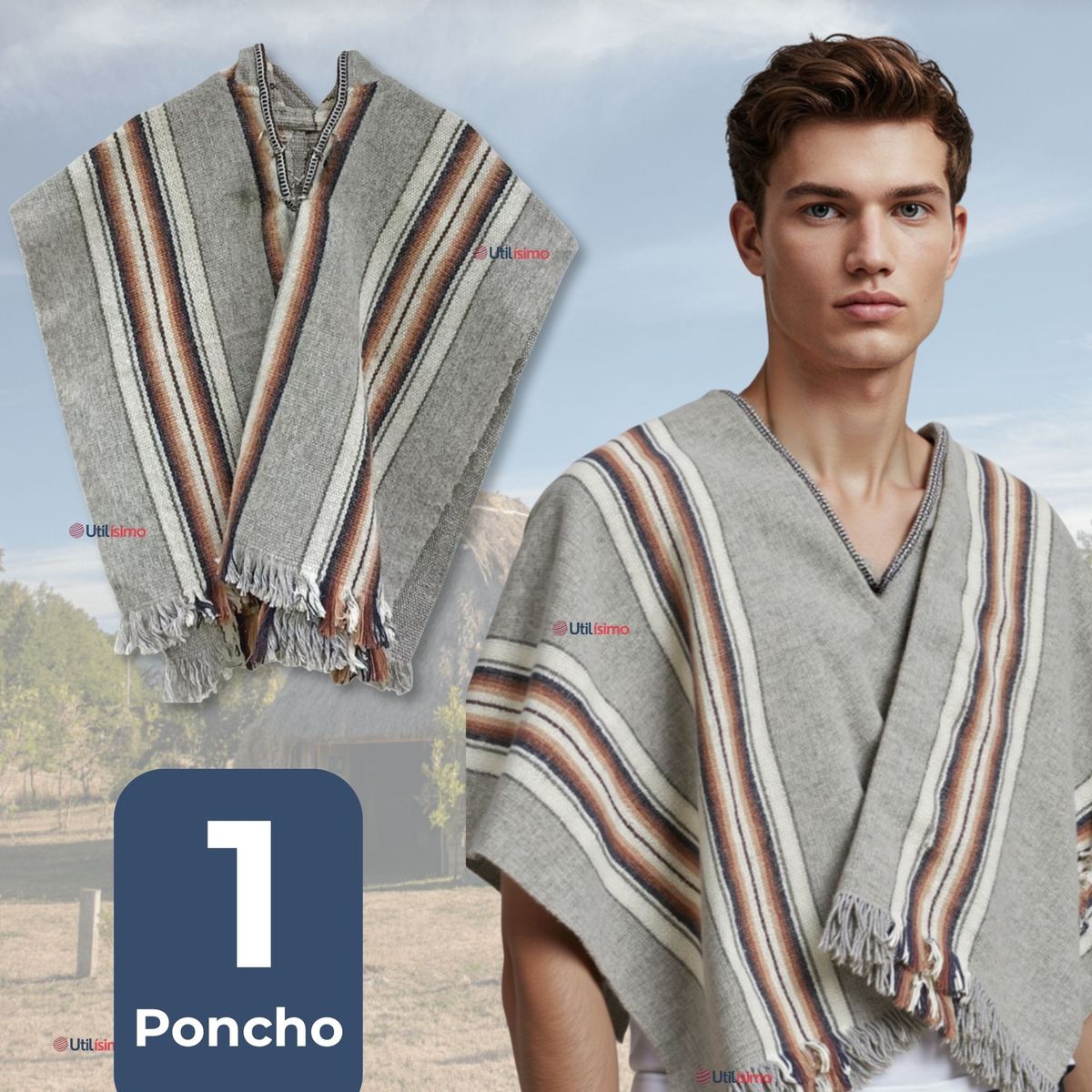 UTILISIMO - Poncho Manta Mapuche Lana Grueso Fiestas Patrias