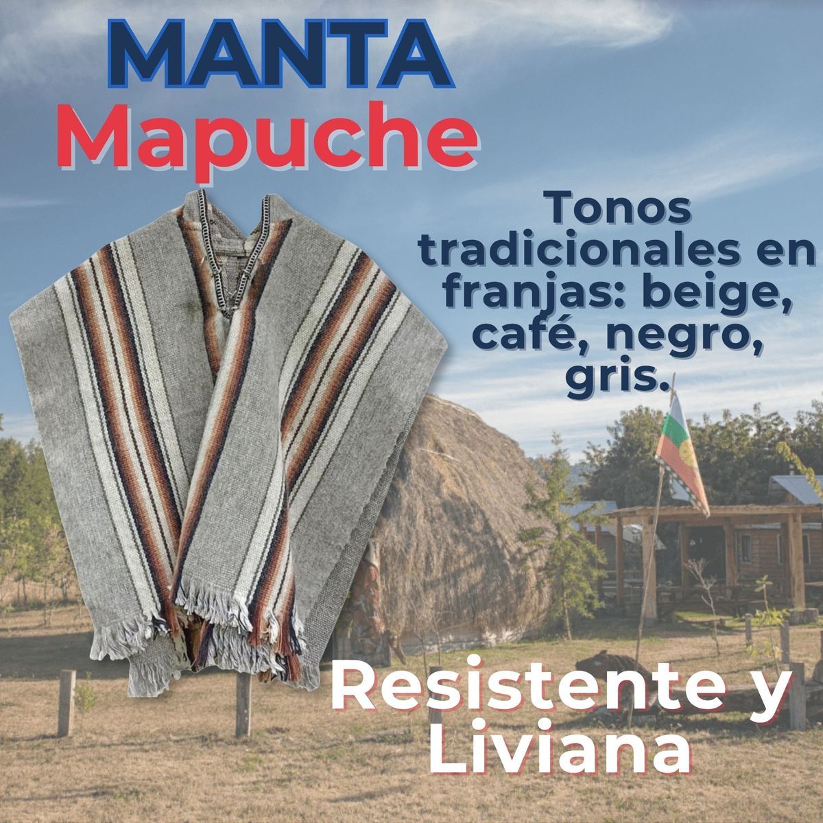 UTILISIMO - Poncho Manta Mapuche Lana Grueso Fiestas Patrias