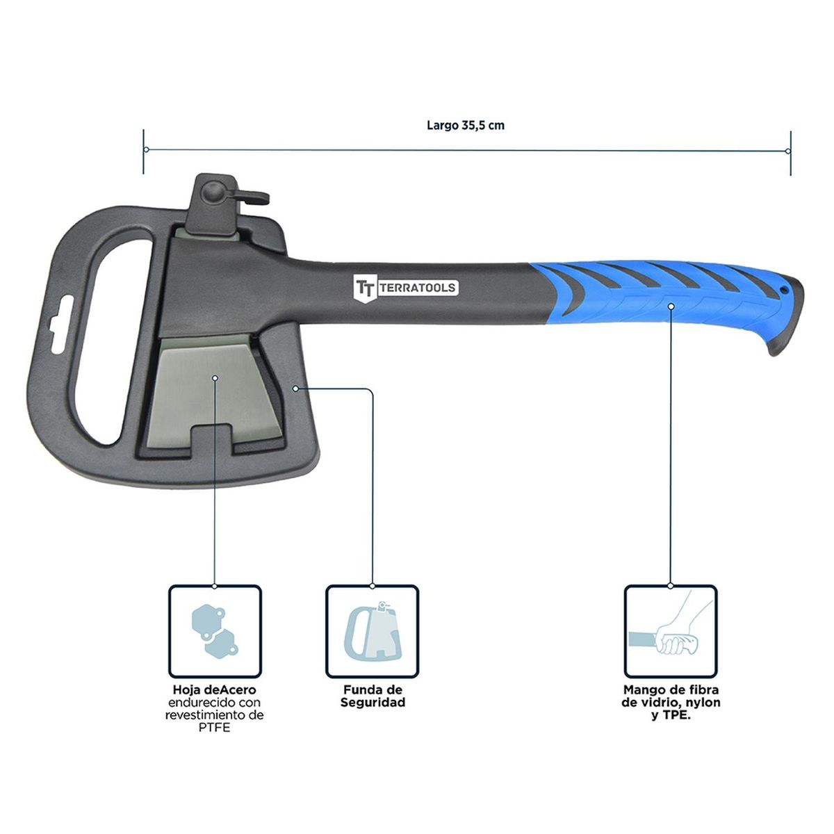 TERRATOOLS - Hacha de Mano TerraTools 36cm antideslizante con hoja resistente