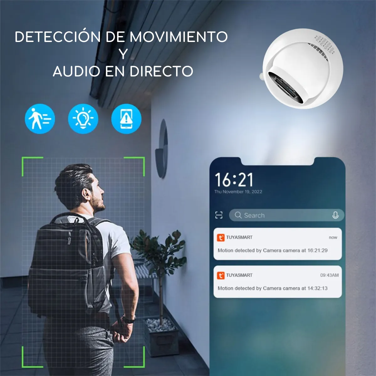 D MOTICA - Kit 2 Cámara Wifi Inteligente Full HD-Audio-Detección Movimiento + Memorias