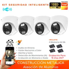 D MOTICA - Kit 4 Cámara Wifi Inteligente Full HD-Audio-Detección Movimiento + Memorias