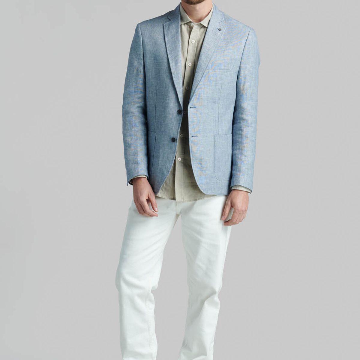 FEROUCH - Blazer Lino Azul Ferouch