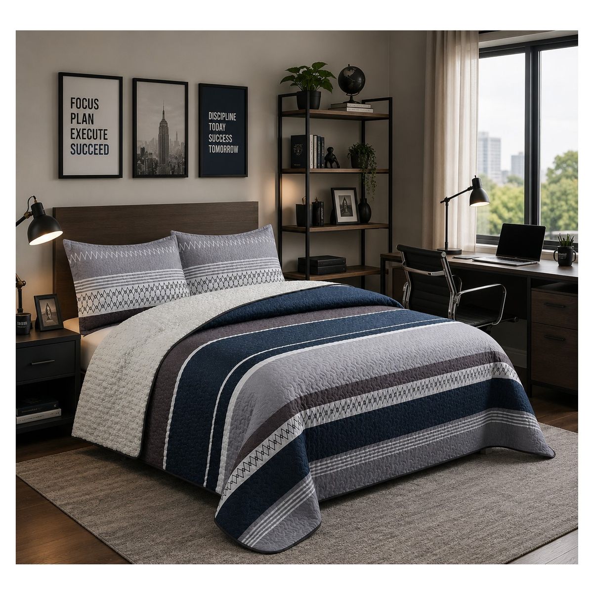 COMPRAPO - Cubrecama Quilt Juvenil Sherpa 2 Plazas Modelo Urban Gray and Blue