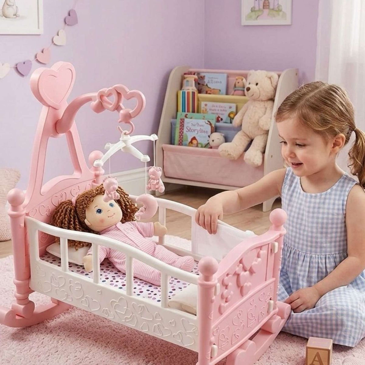 GENERICO - Cuna Mecedora para Muñecas con Móvil Musical