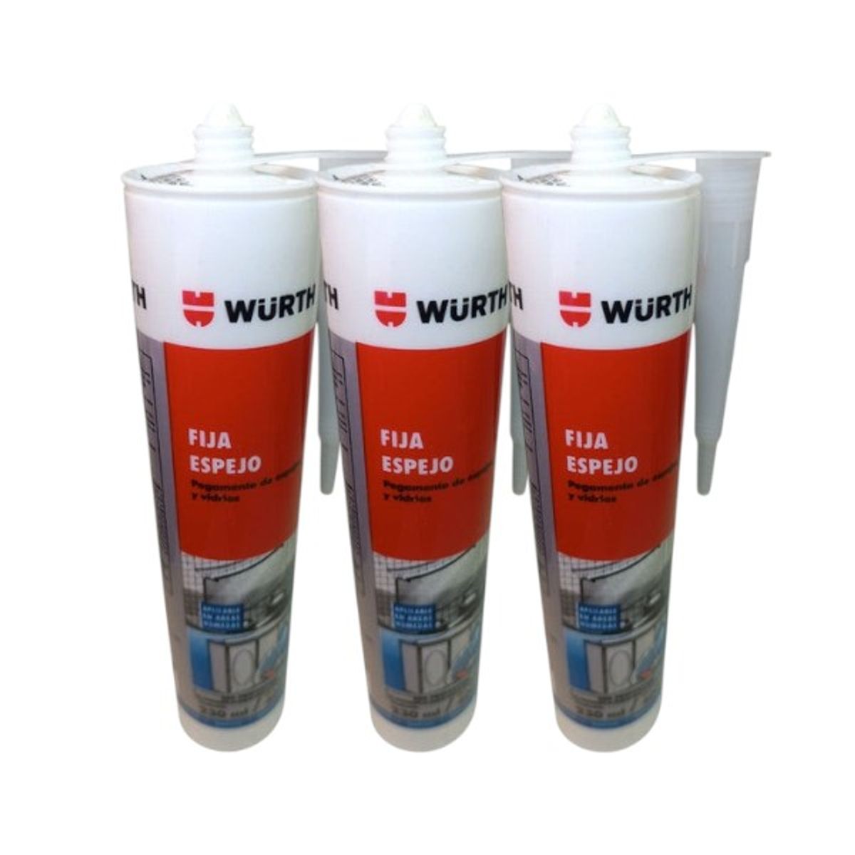 WURTH - Pack x3 Silicona Adhesivo Pegamento Fija Espejo 230ml Wurth
