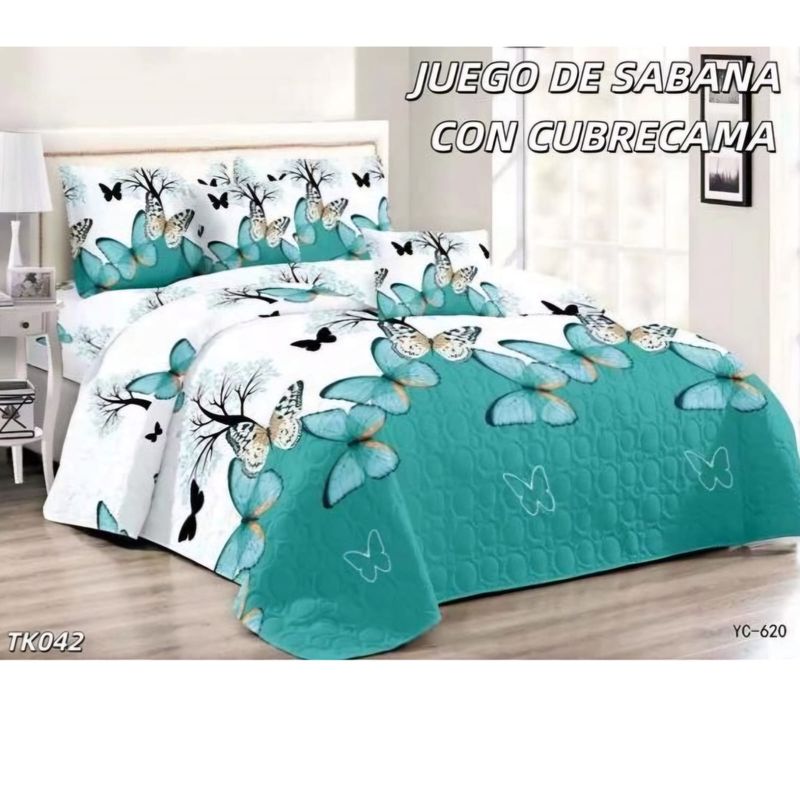 GENERICO - Quilt con Juego de Sabanas King Turquesa TK042