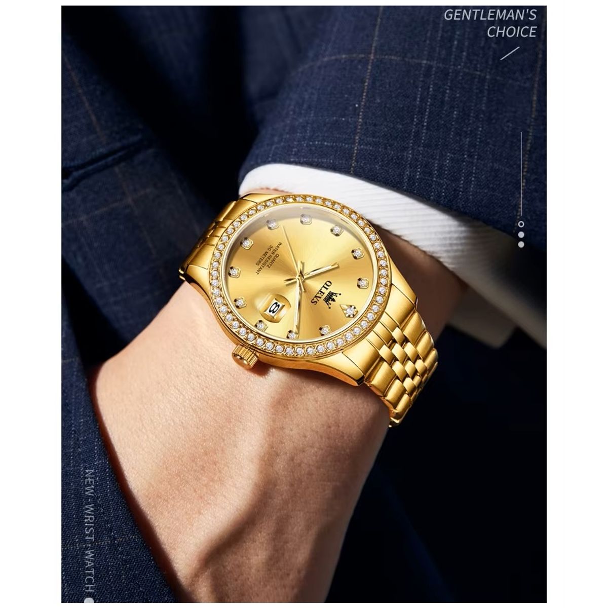 GENERICO - Reloj de Lujo para Hombre Acabado Dorado Brillante con Cristales