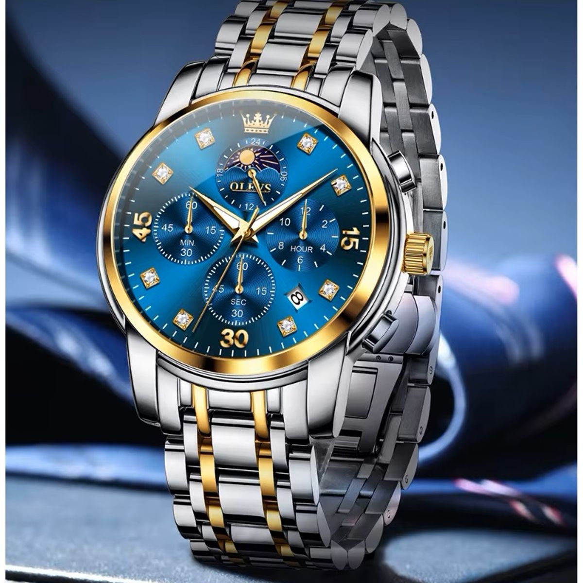 GENERICO - Reloj Hombre Lujo Deportivo y Elegante con Cronógrafo Fase Lunar