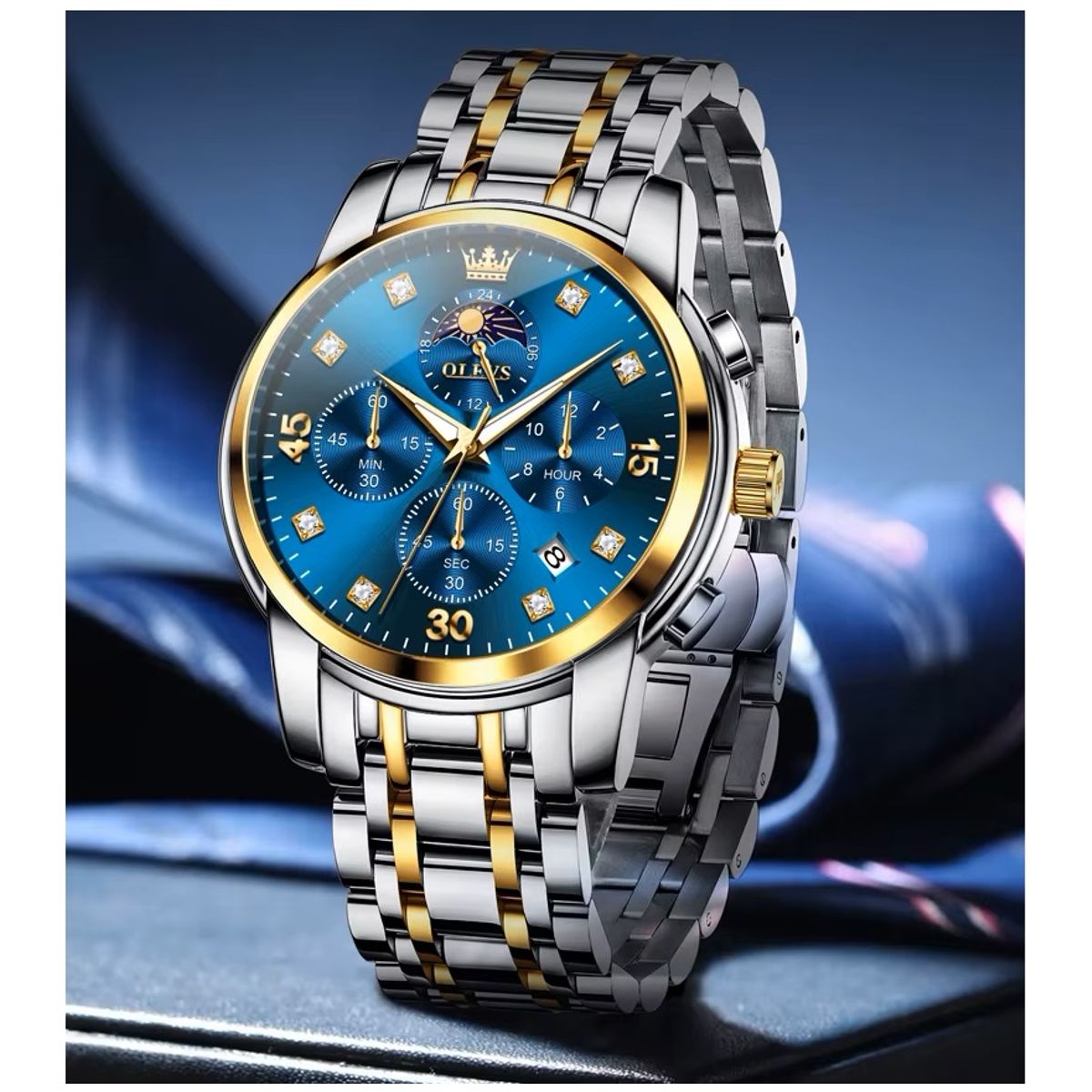 GENERICO - Reloj Hombre Lujo Deportivo y Elegante con Cronógrafo Fase Lunar