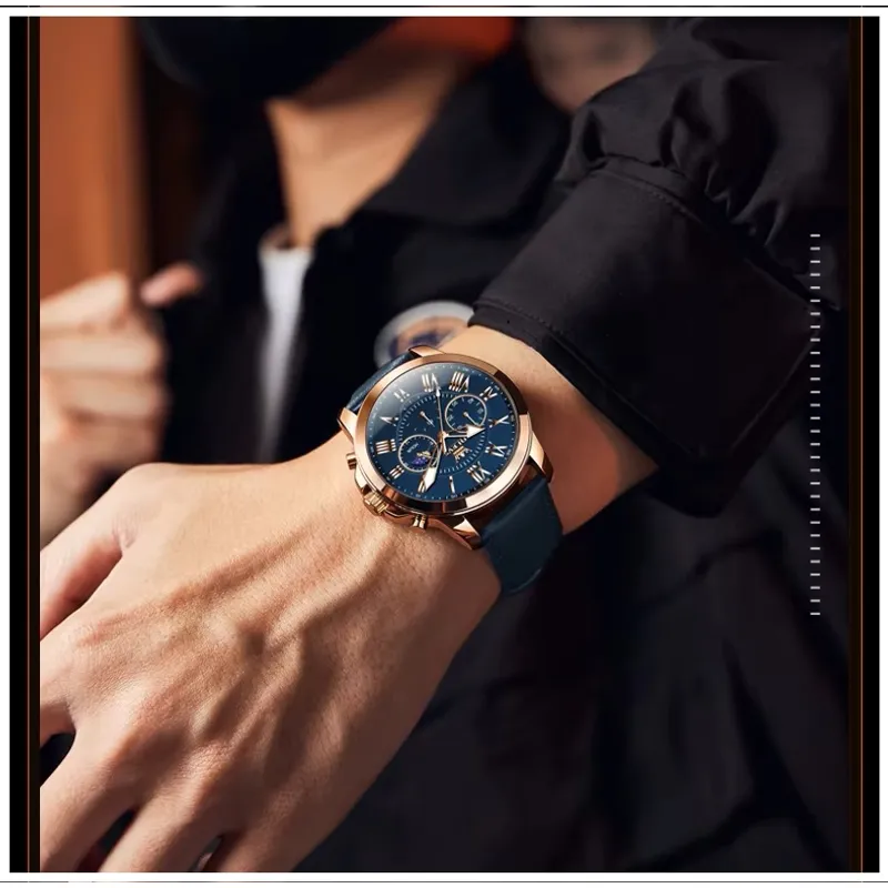 GENERICO - Reloj de Lujo para Hombre Esfera Azul Profundo Funciones Integradas