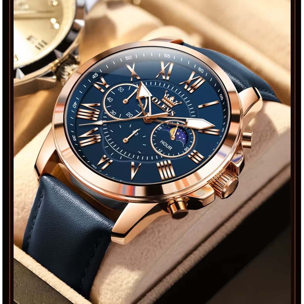 GENERICO - Reloj de Lujo para Hombre Esfera Azul Profundo Funciones Integradas