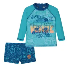 H2O WEAR - Traje de Baño Bebe Niño Set UV50 MLarga Hot Pants - Verde