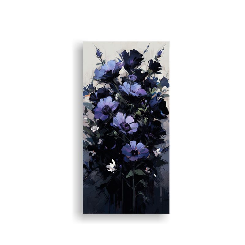 GENERICO - Cuadro Intenso Con Flores Moradas Y Negras En 20x40 Cm
