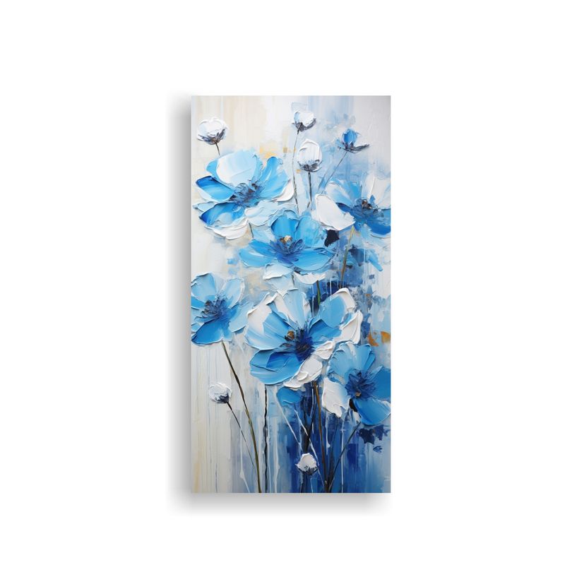 GENERICO - Pintura Abstracta Enigmática De Flores Azules En 40x80 Cm
