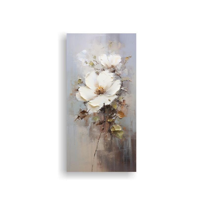 GENERICO - Pintura De Flores Blancas En Lienzo Estilo Escena 40x80 Cm