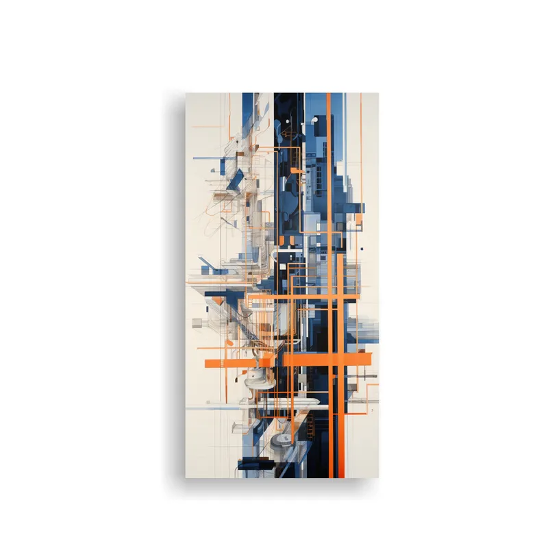 GENERICO - Pintura Abstracta Lineal Con Naranja E Índigo 20x40 Cm