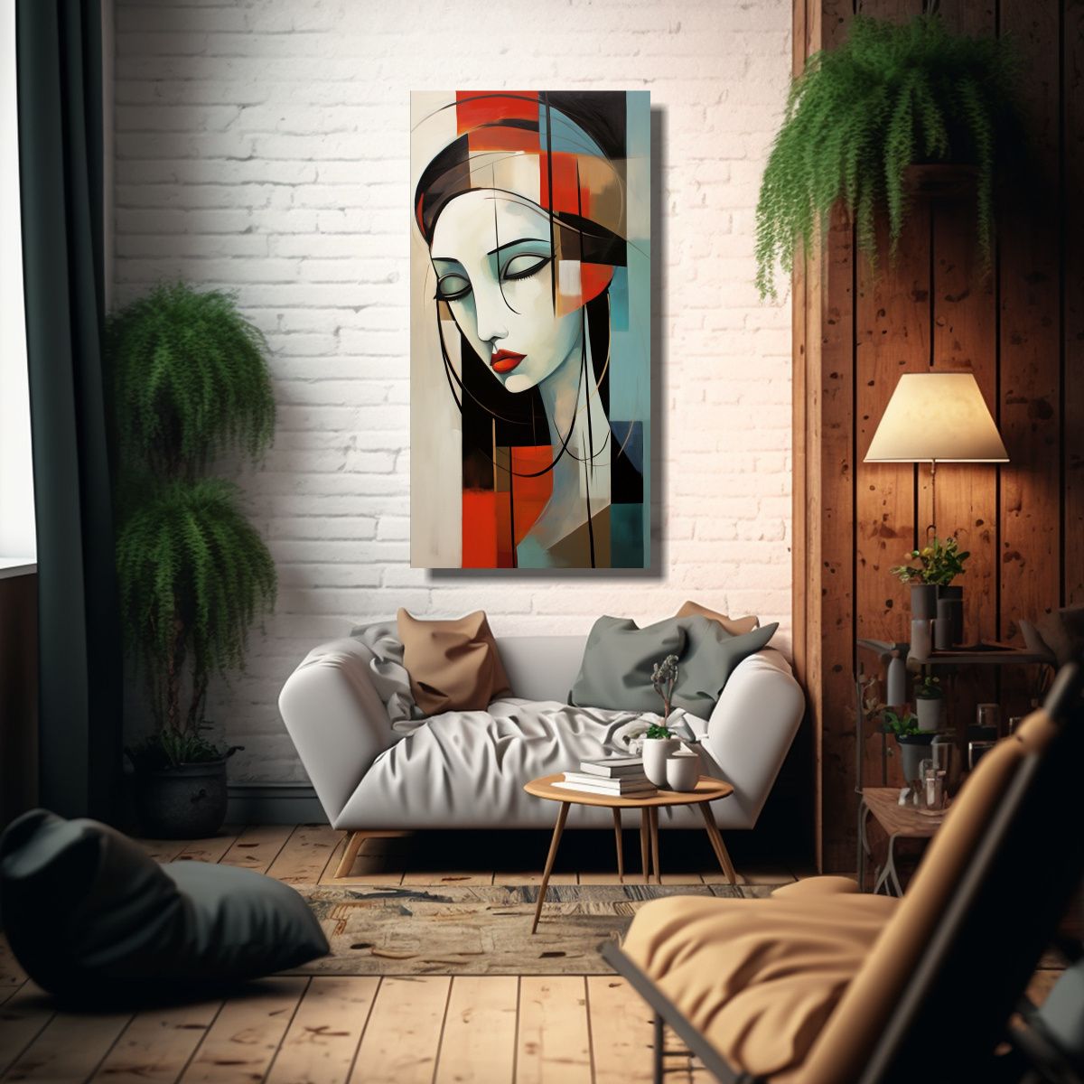 GENERICO - Cuadro Abstracto Equilibrio Visual Mujer Rostros 70x140 Cm