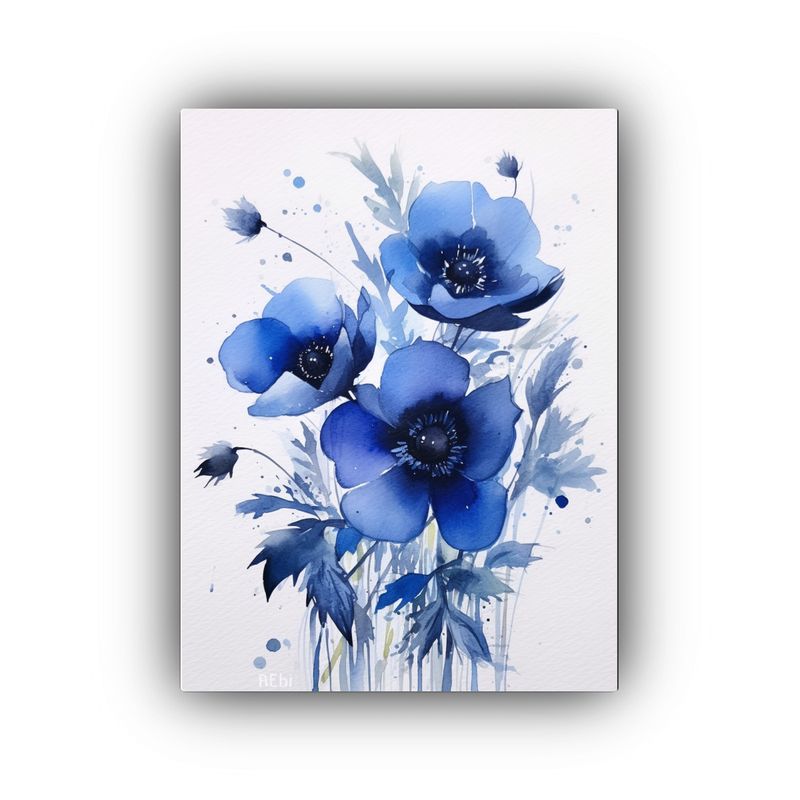 GENERICO - Pintura Acuarela De Flores Azules En Contraste 80x120 Cm