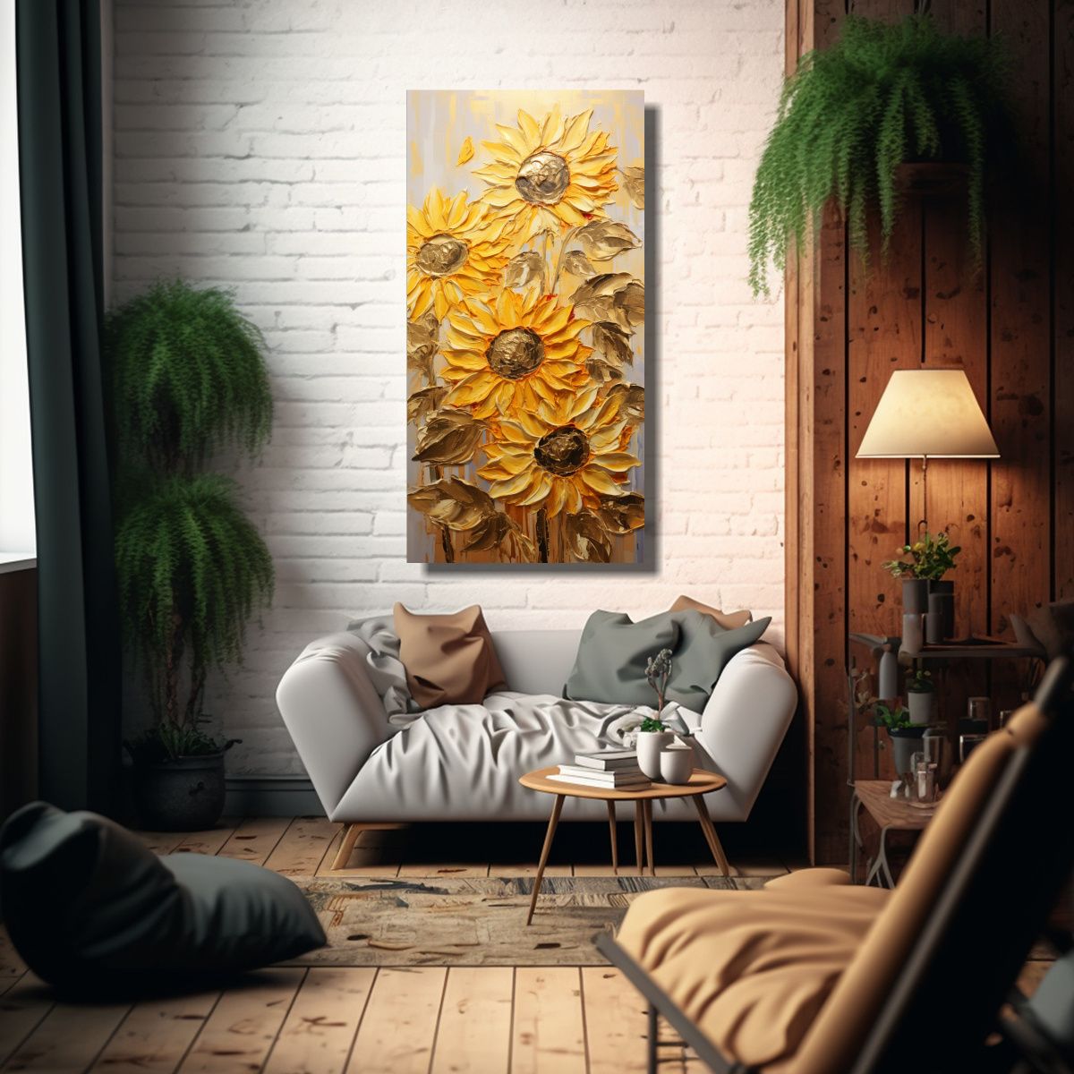 GENERICO - Pintura En Lienzo De Girasoles Dorados Arte Y 60x120 Cm