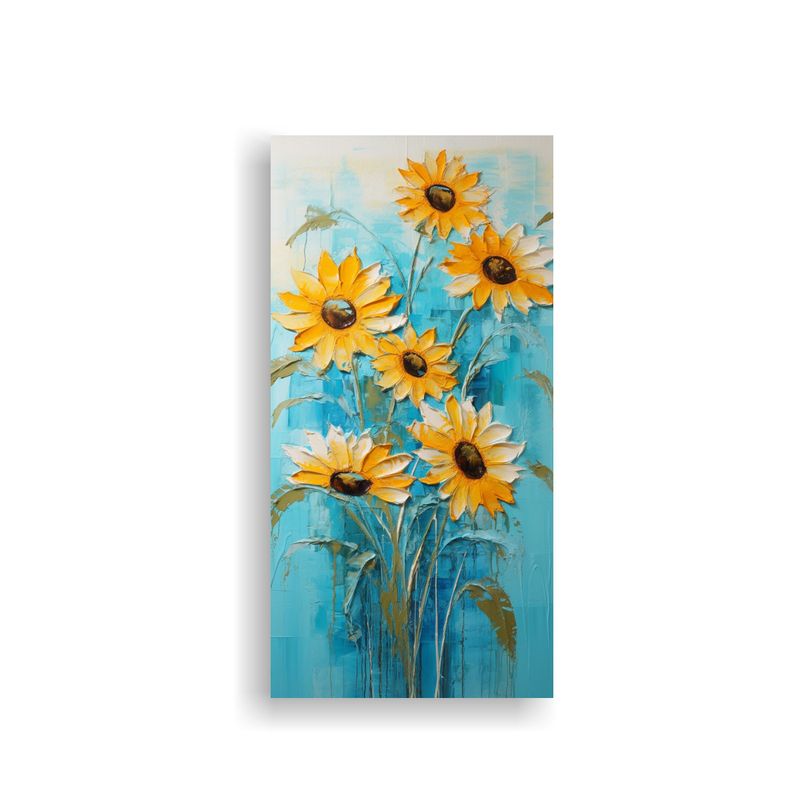 GENERICO - Cuadro Lienzo Patrón Pop Art Girasoles Turquesa 70x140 Cm
