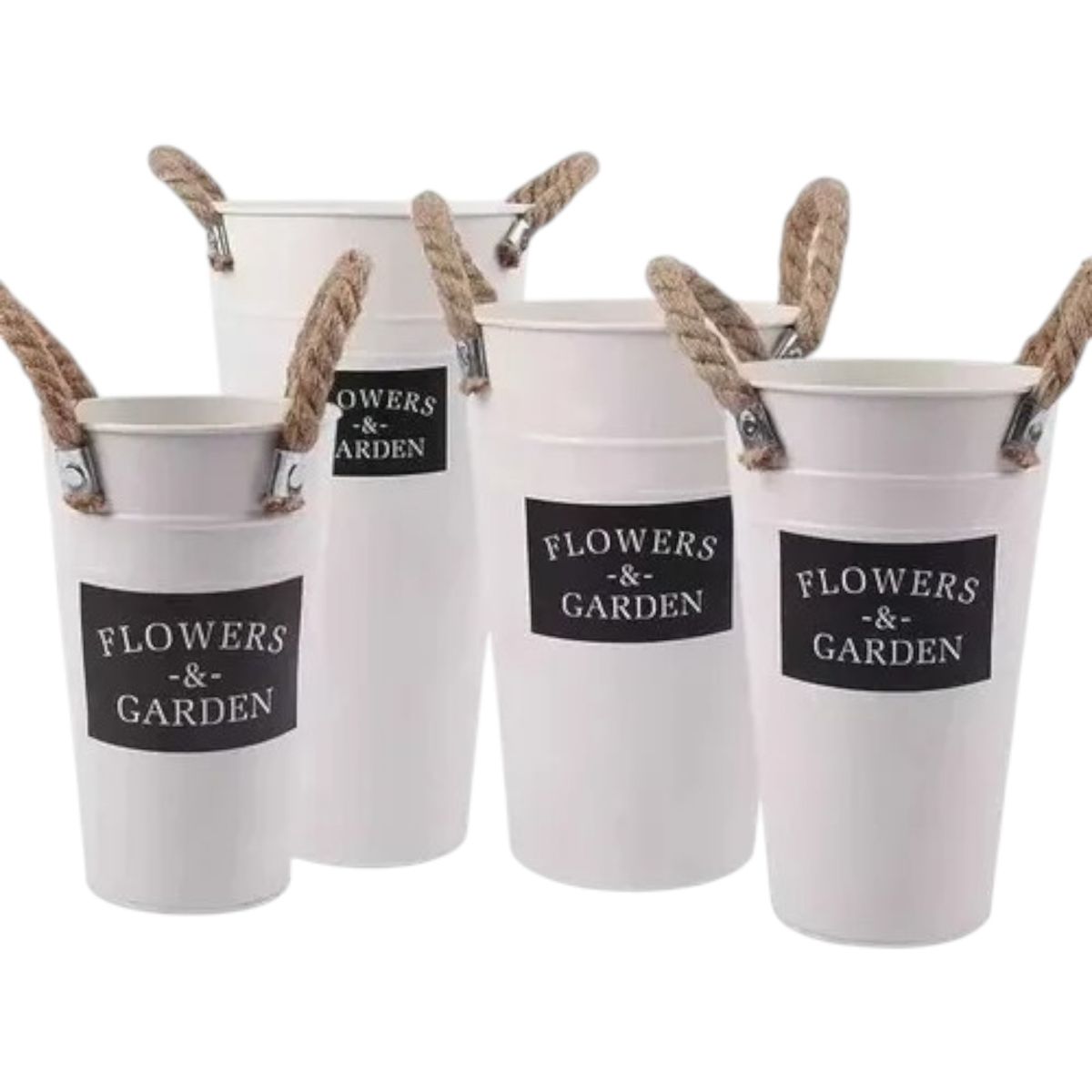 GENERICO - Macetero Florero Metal Blanco Flowers & Garden Grande