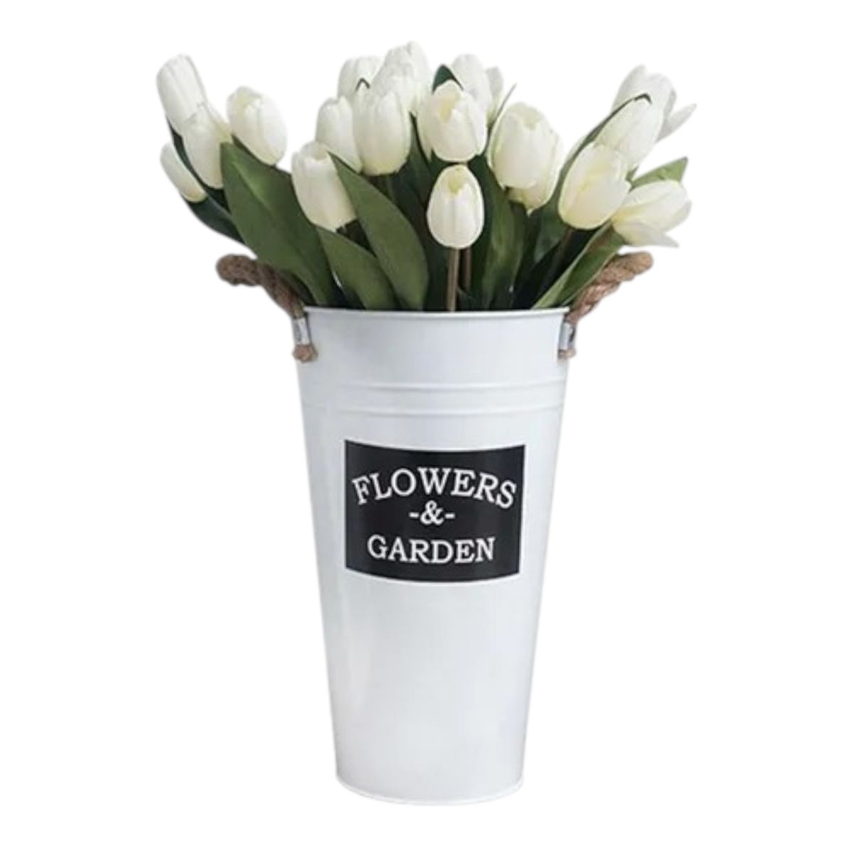 GENERICO - Macetero Florero Metal Blanco Flowers & Garden Grande