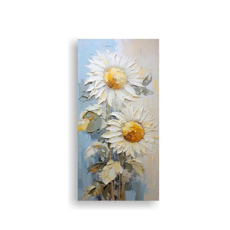 GENERICO - Pintura Al óleo De Girasoles Blancos Sobre 50x100 Cm
