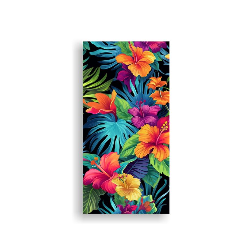 GENERICO - Cuadro Tropical De Flores Y Hojas En Fondo Negro 30x60 Cm