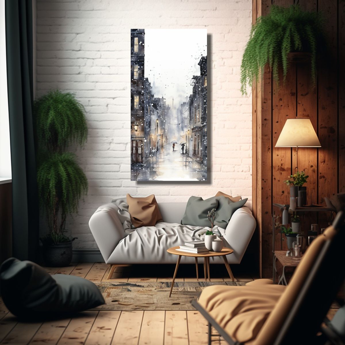 GENERICO - Cuadro De Acuarela De Una Escena Urbana 30x60 Cm