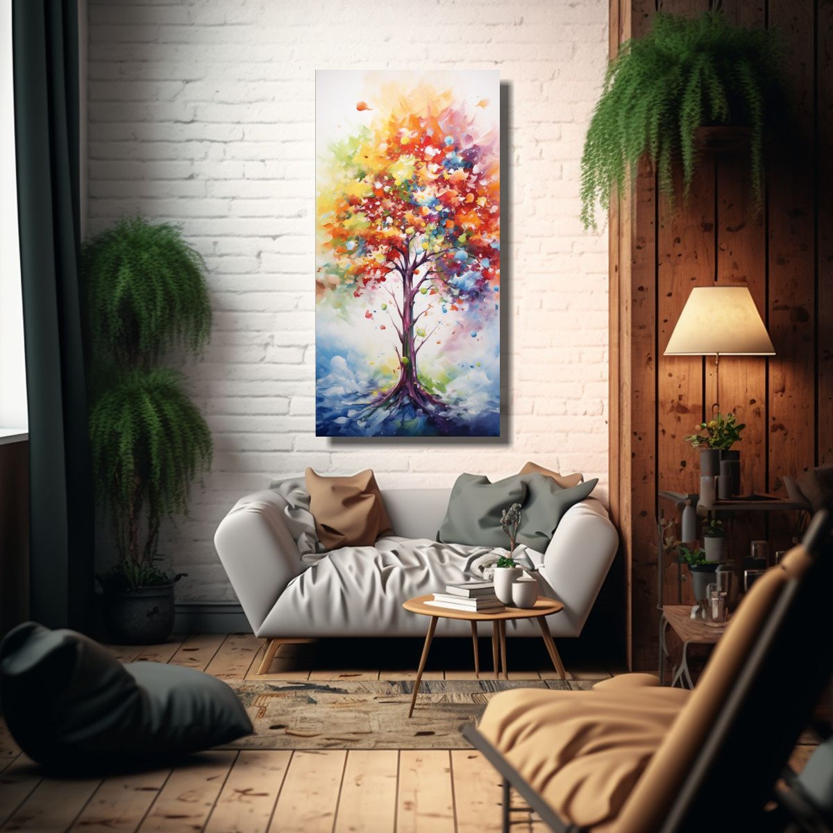 GENERICO - Cuadro Abstracto Armonía árbol Acebo Colores 80x160 Cm