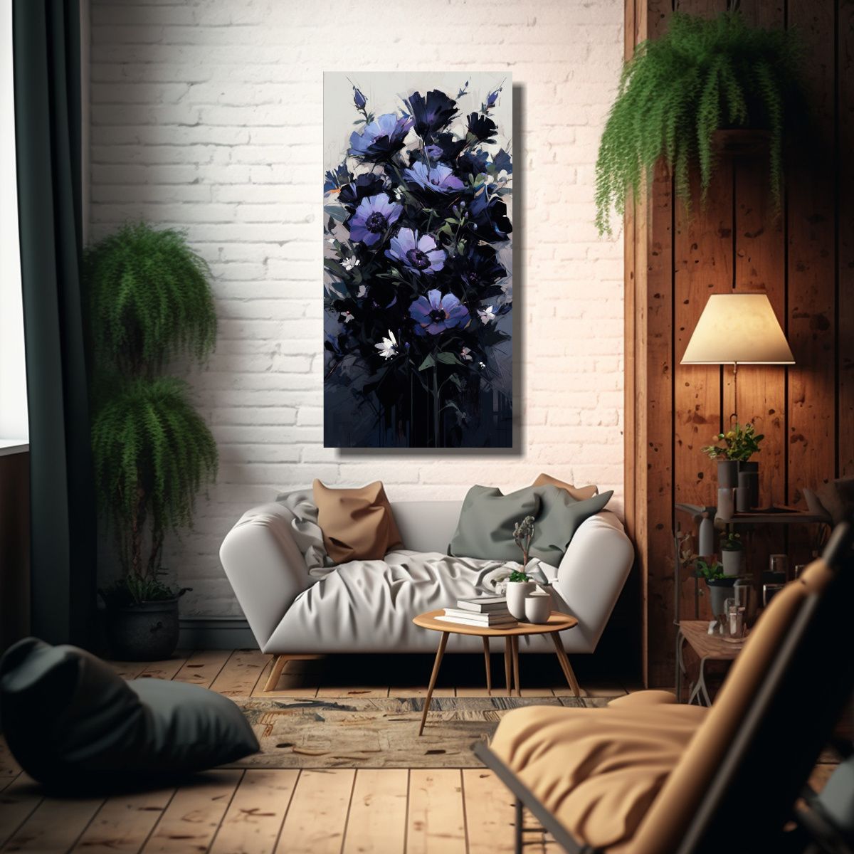 GENERICO - Cuadro Intenso Con Flores Moradas Y Negras En 30x60 Cm