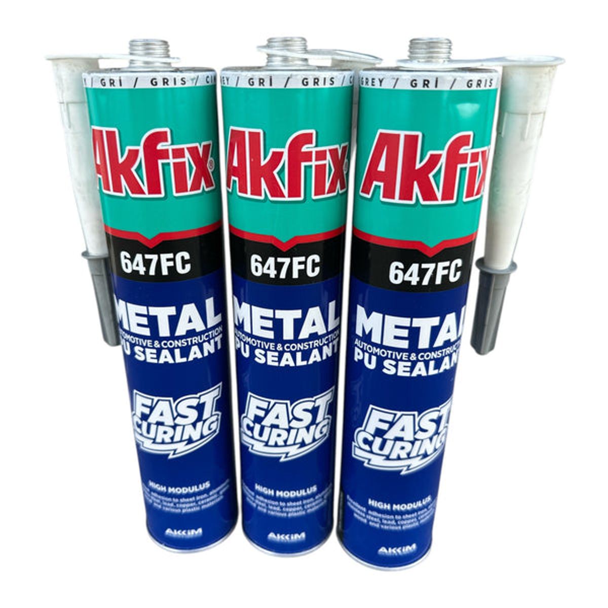 AKFIX - Pack x3 Sello Poliuretano GRIS Tubo 310ml Akfix 647 FC Secado Rapido