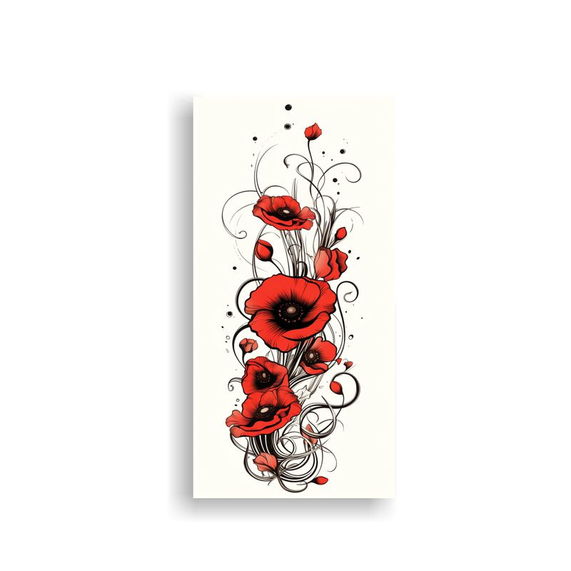 GENERICO - 1 Cuadro Abstracto Espiral De Diez Amapolas Rojas 30x60 Cm