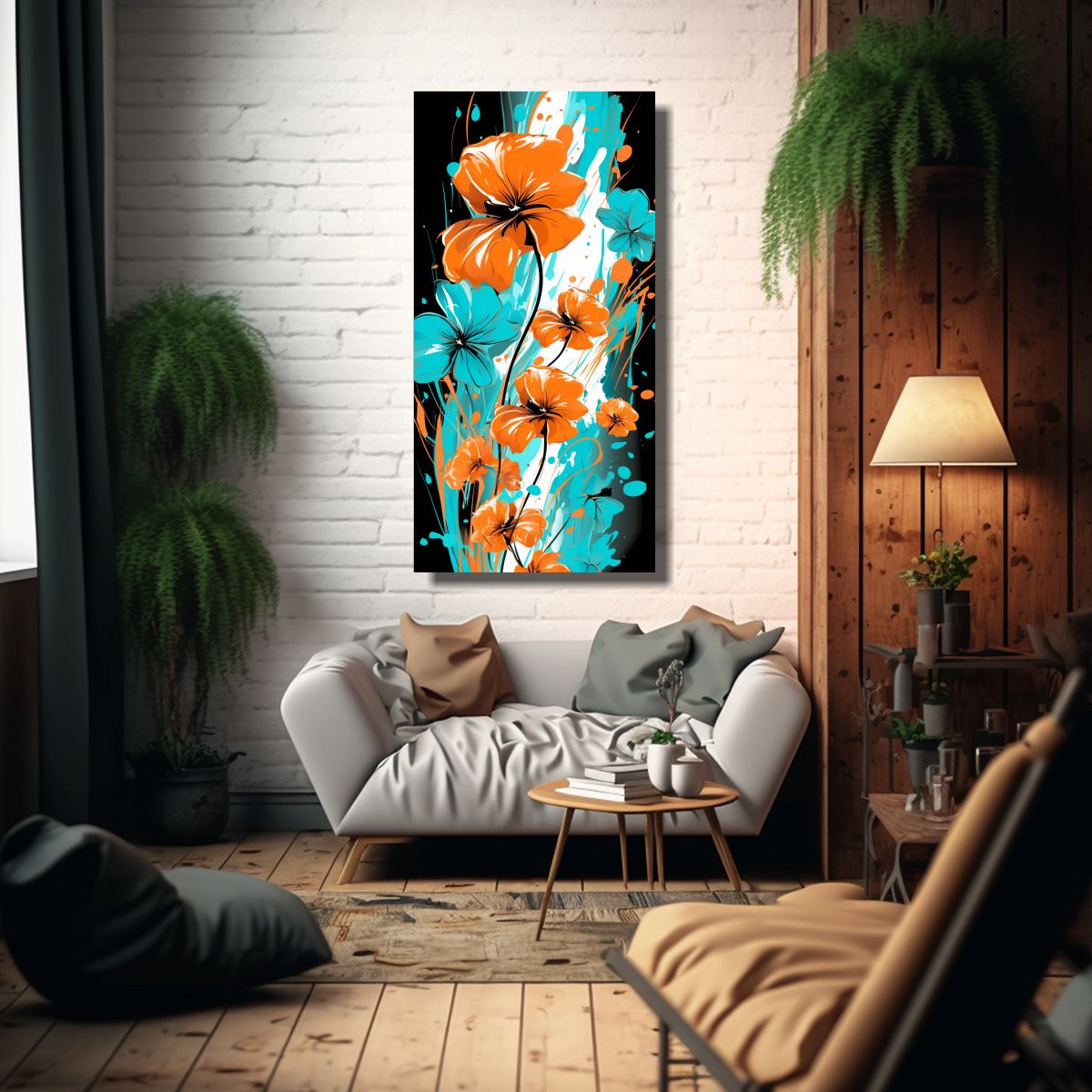 GENERICO - Pinturas Decorativas En Tonos Turquesa Y Naranja 40x80 Cm