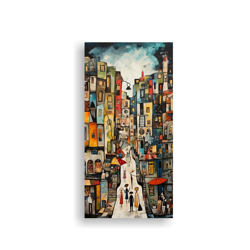 GENERICO - Lienzo De Tela Cuadro Ambiente Calle Bulliciosa 70x140 Cm