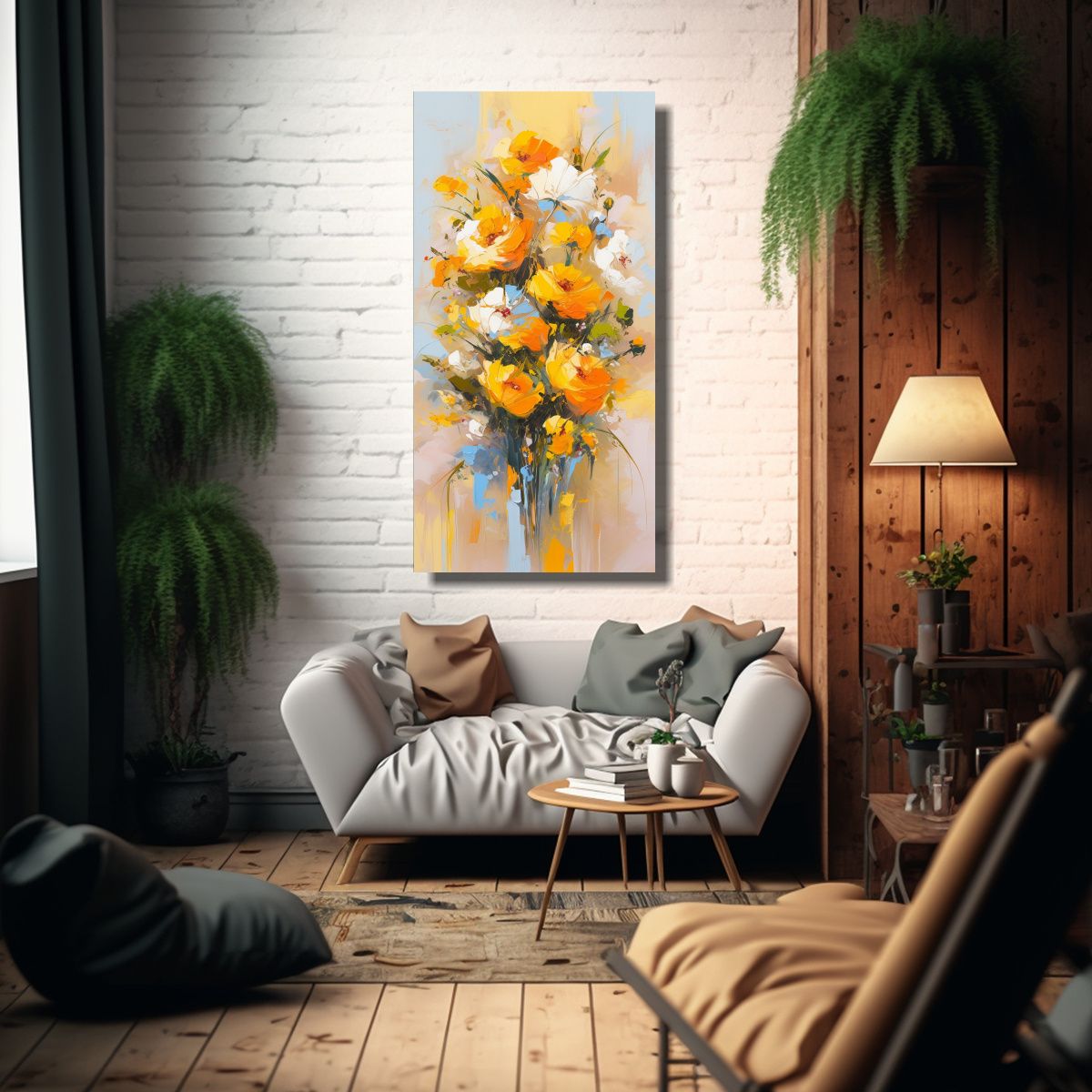 GENERICO - Pintura En Lienzo De Flores Amarillas Estilo 70x140 Cm