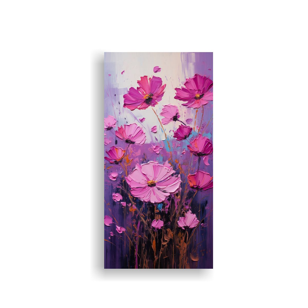 GENERICO - Cuadro Luminoso Flores Moradas Y Magenta En Tela 30x60 Cm