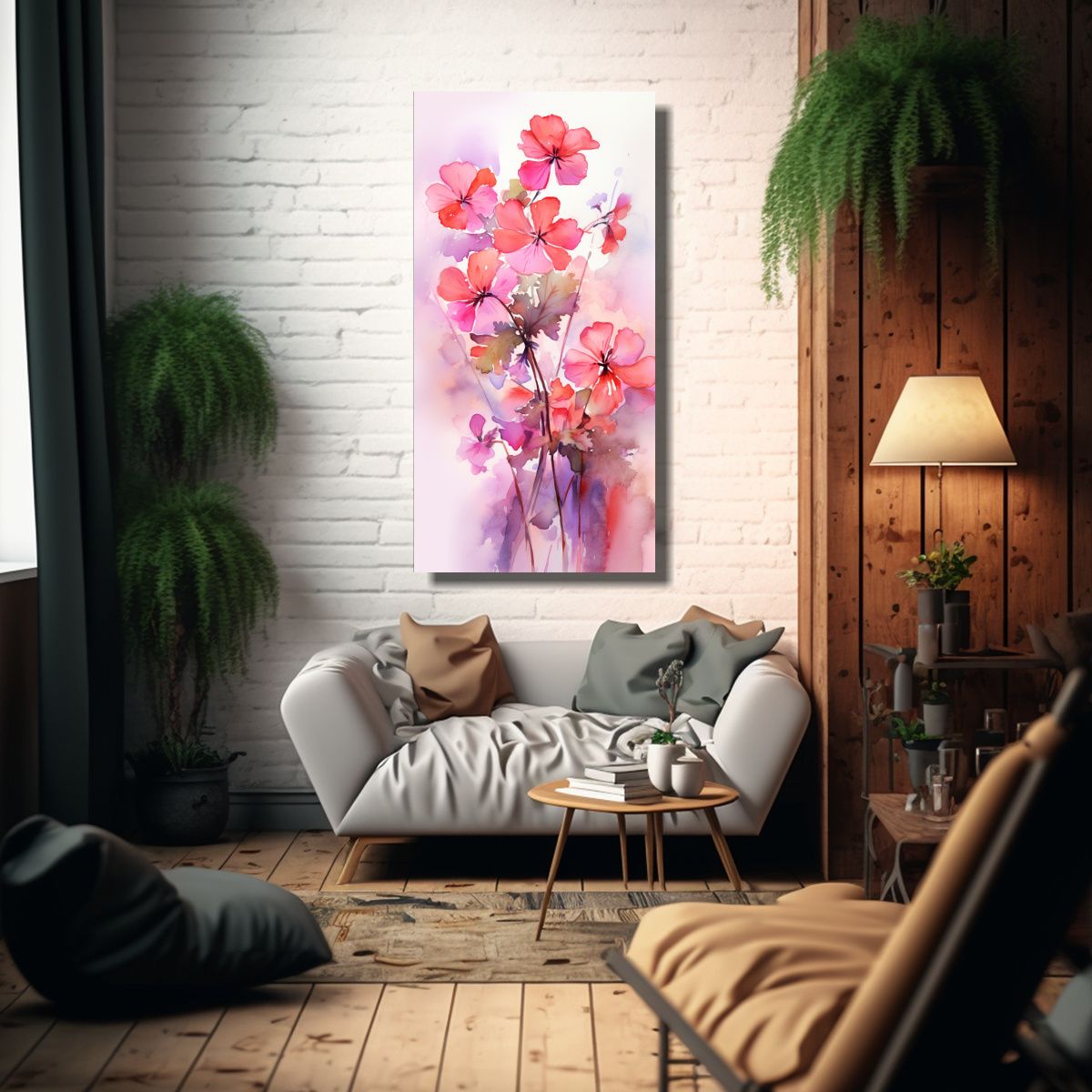 GENERICO - Pintura Abstracta De Flores Geranio En Colores 50x100 Cm