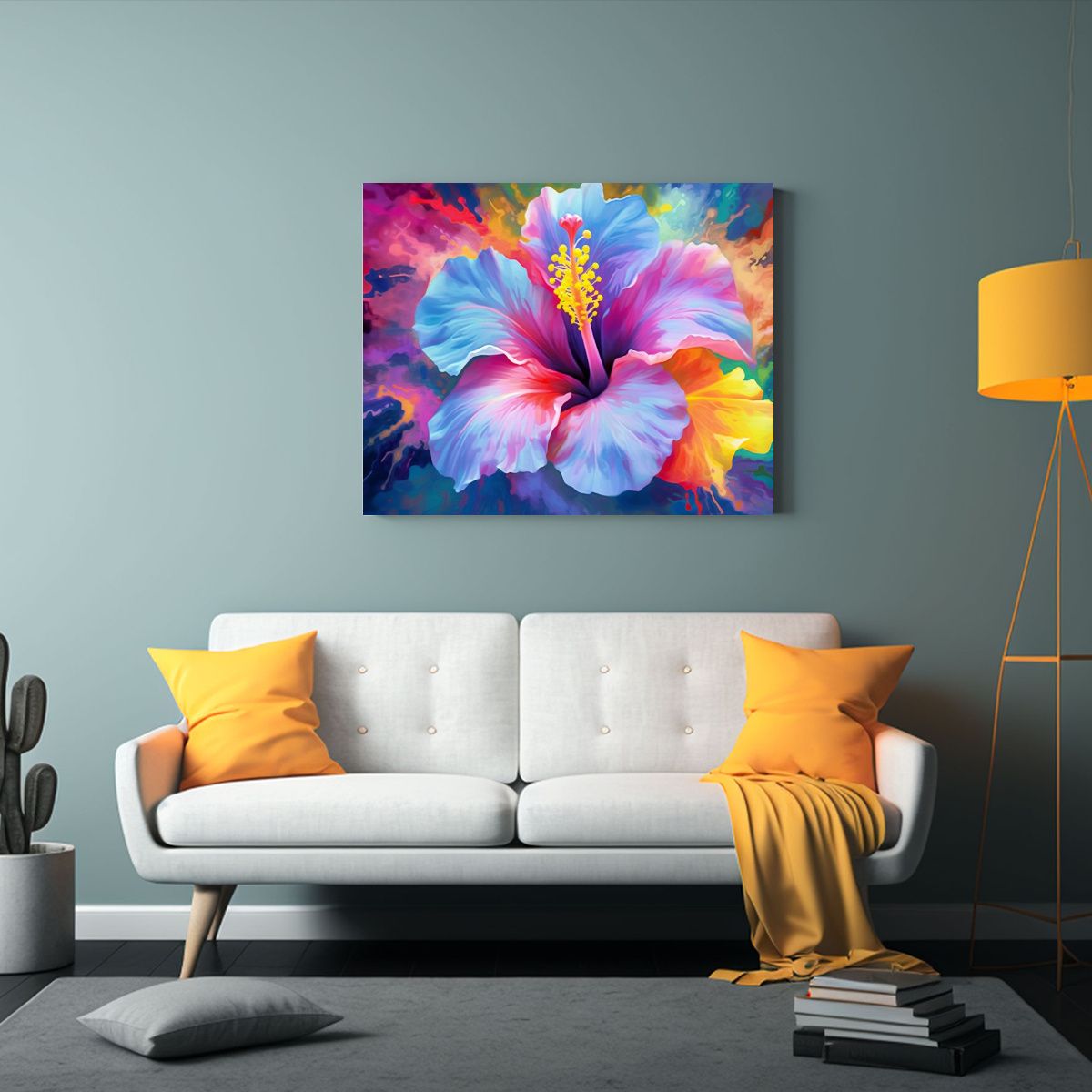 GENERICO - Cuadro Digital De Hibiscos Vibrantes Tema Floral 120x80 Cm