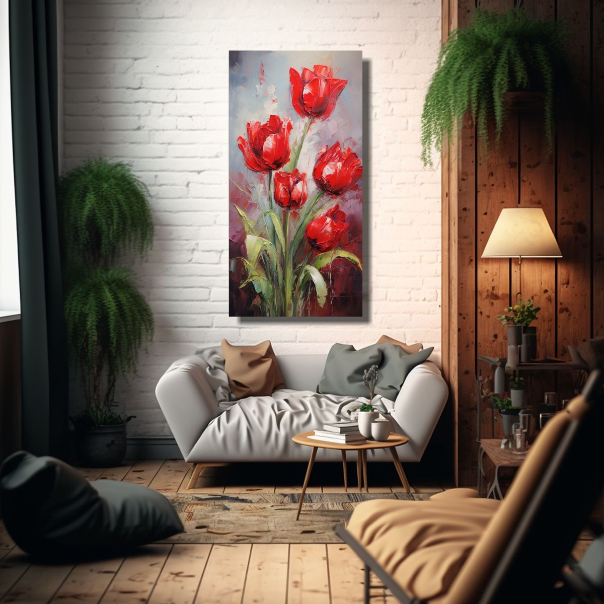 GENERICO - Pintura En Lienzo Gama De Colores A Red TULIPS 50x100 Cm