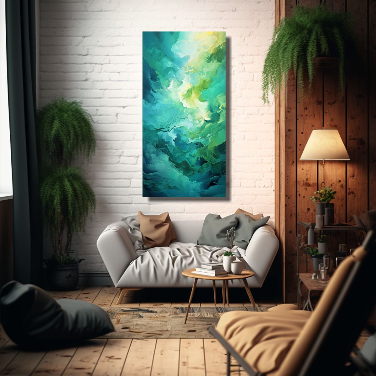 GENERICO - Cuadro Abstracto Exclusivo Pintura Verde Lienzo 70x140 Cm