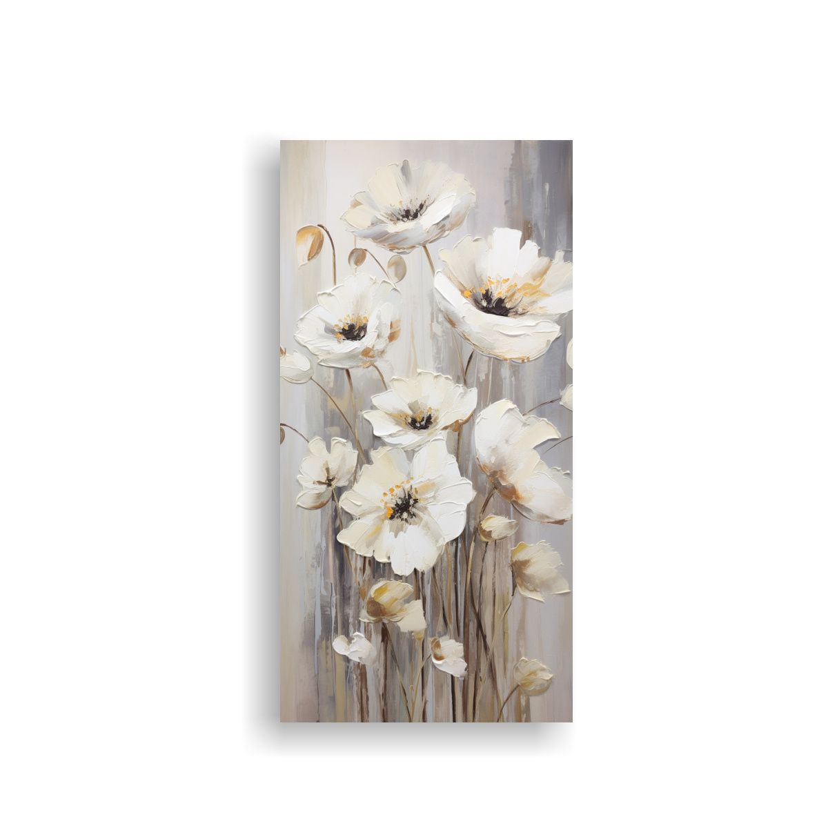GENERICO - Cuadro Pintura Blanca De Amapolas En Lienzo 60x120 Cm