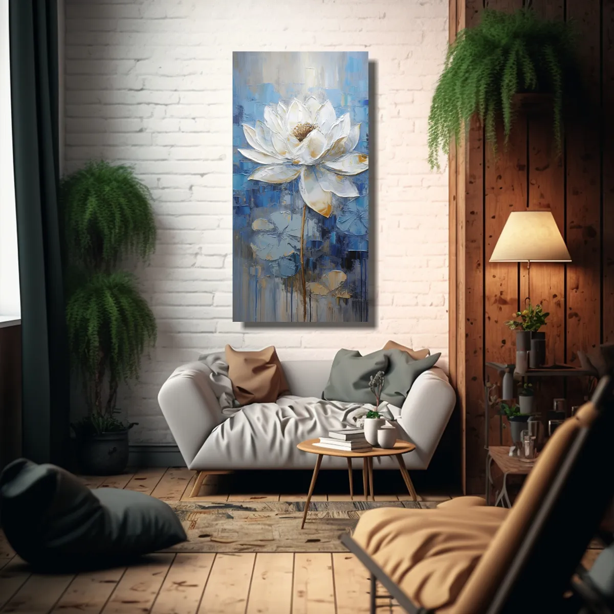 GENERICO - Pintura En Lienzo De Estilo Galería Loto Azul 20x40 Cm