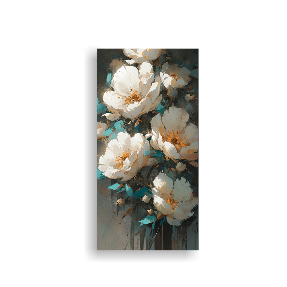 GENERICO - Pintura En Lienzo De Flores Turquesa Y Dorado Con 30x60 Cm