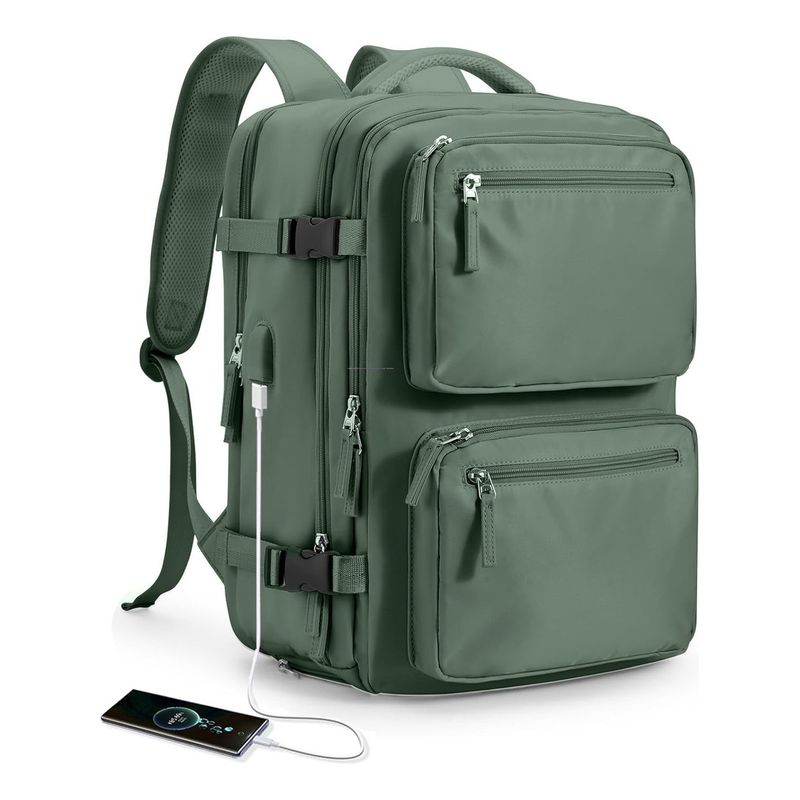 EVERSO - Mochila De Viaje Avión Cabina Expandible Impermeable Usb 40L Verde