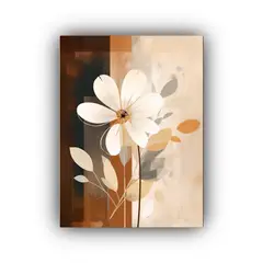 GENERICO - Pintura Acuarela De Flor Blanca En Fondo Marrón 80x120 Cm.