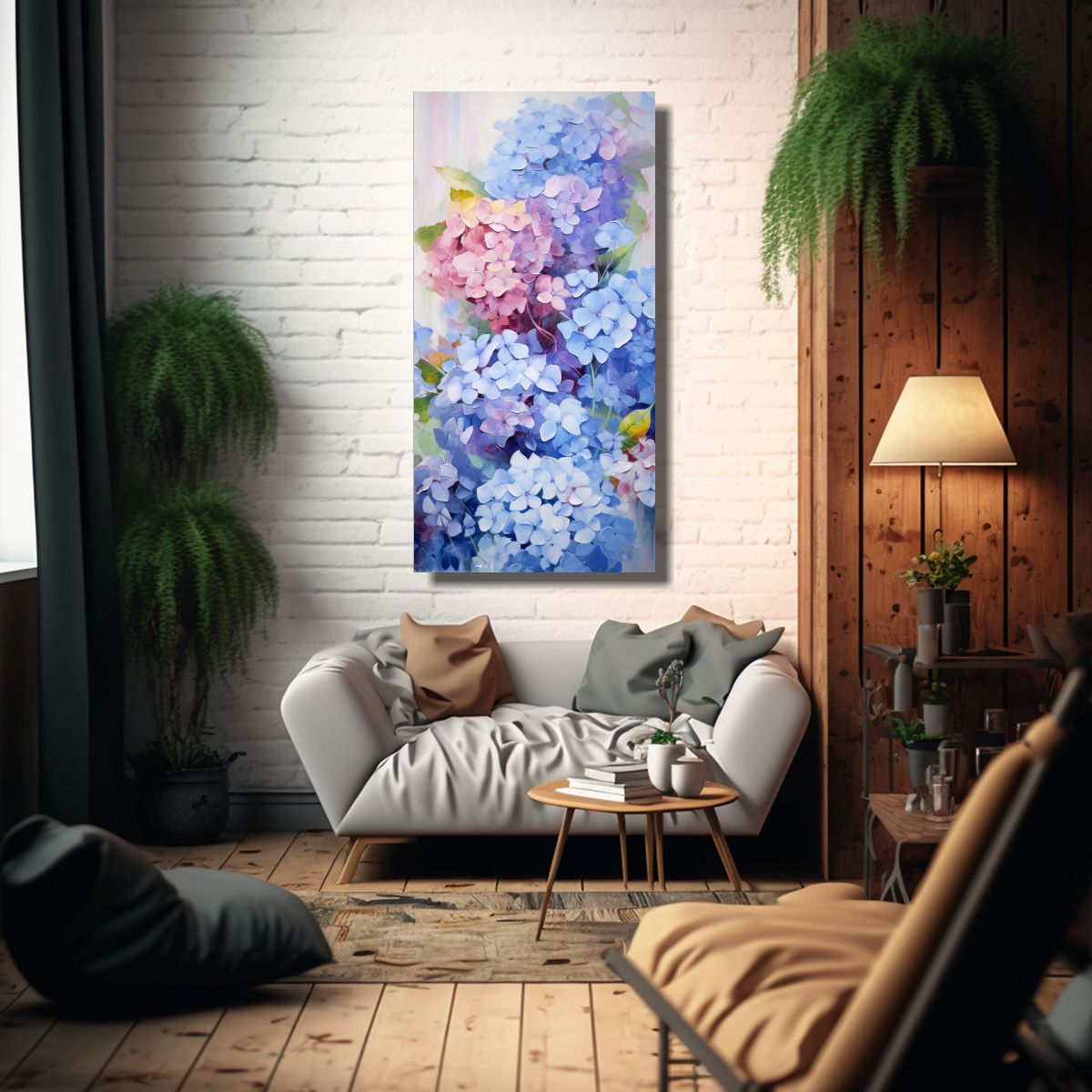 GENERICO - Pintura Abstracta De Hortensias En Aceite 30x60 Cm