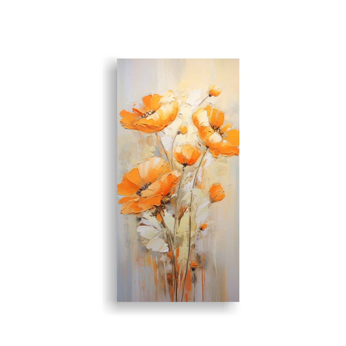 GENERICO - Pintura De Flores En Colores Naranja Estilo 20x40 Cm.