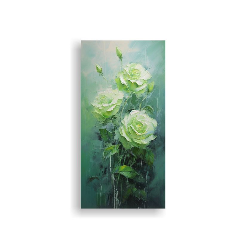 GENERICO - Cuadro Moderno Estilo Green Roses Pintado En 70x140 Cm
